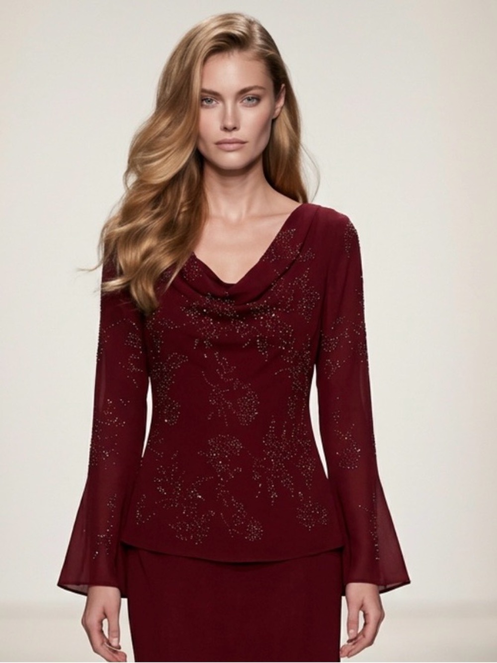 Classic Burgundy Maxi Skirt with Flared Hem - Picture 7 of 15